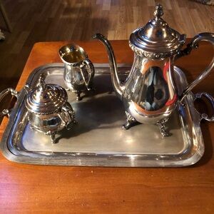 Elegant Silver Tea Set with Tray